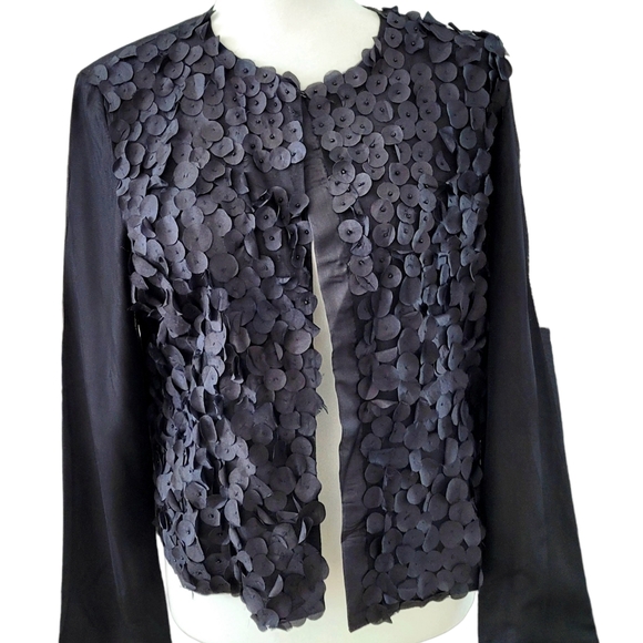 Women's Lightweight Bolero Jacket with Black Silky Rose Petals, siz S/M - Picture 10 of 10